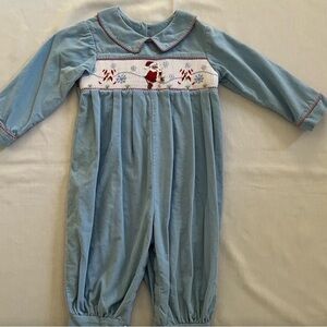 Blue Kids One Piece with Santa Embroidery